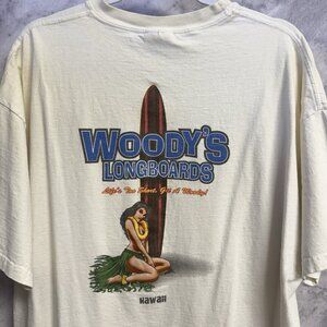 Woodys Longboards Hawaii Hula Girl Surf Style T Shirt Mens 2XL